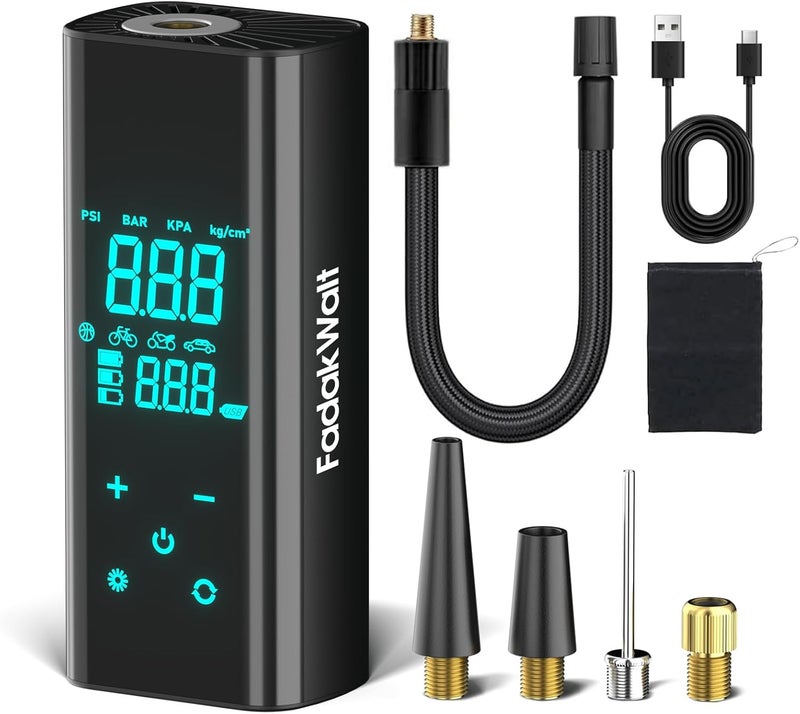 FADAKWALT Tire Inflator Portable Air Compressor, 150 PSI Cordless Air Pump with Digital Pressure Gauge, LED Light, Auto Shut-Off, for Car, Motorcycle, Bike, Ball – Not for Truck Tires - Image 1